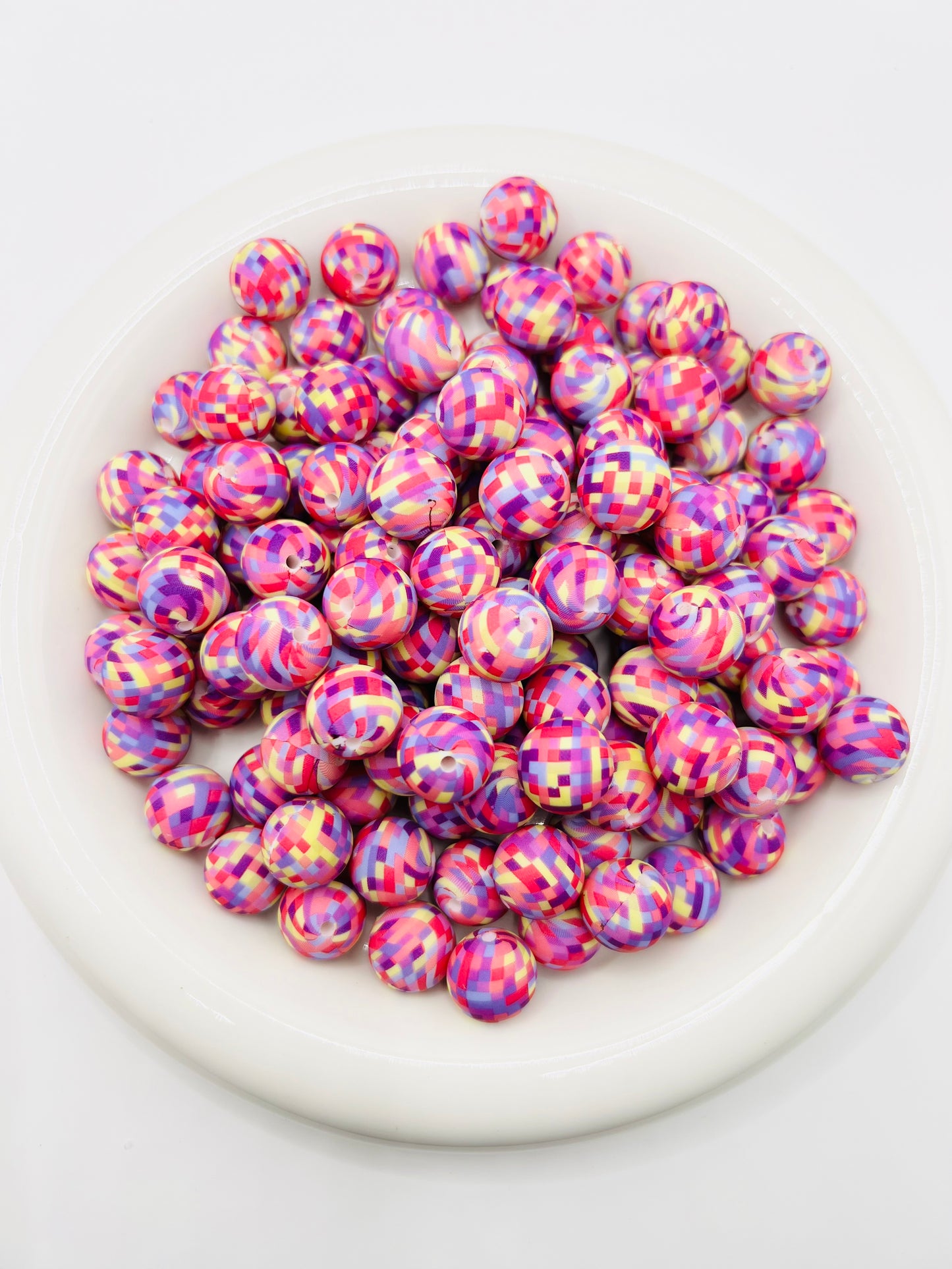 15mm pixel disco printed silicone beads