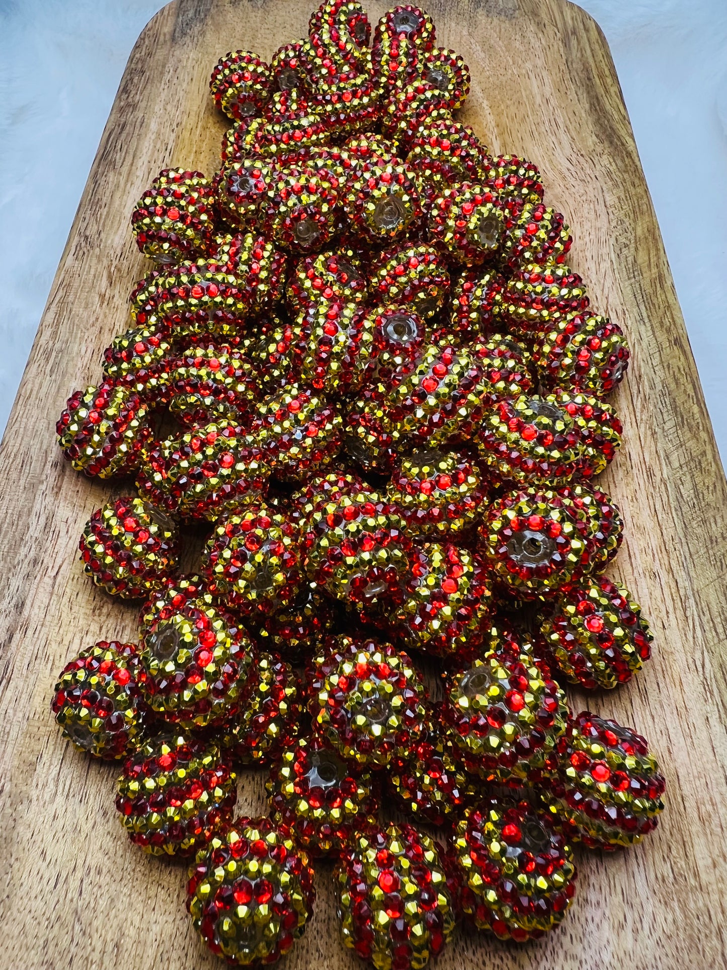 Gold & red stripes 20mm rhinestone beads