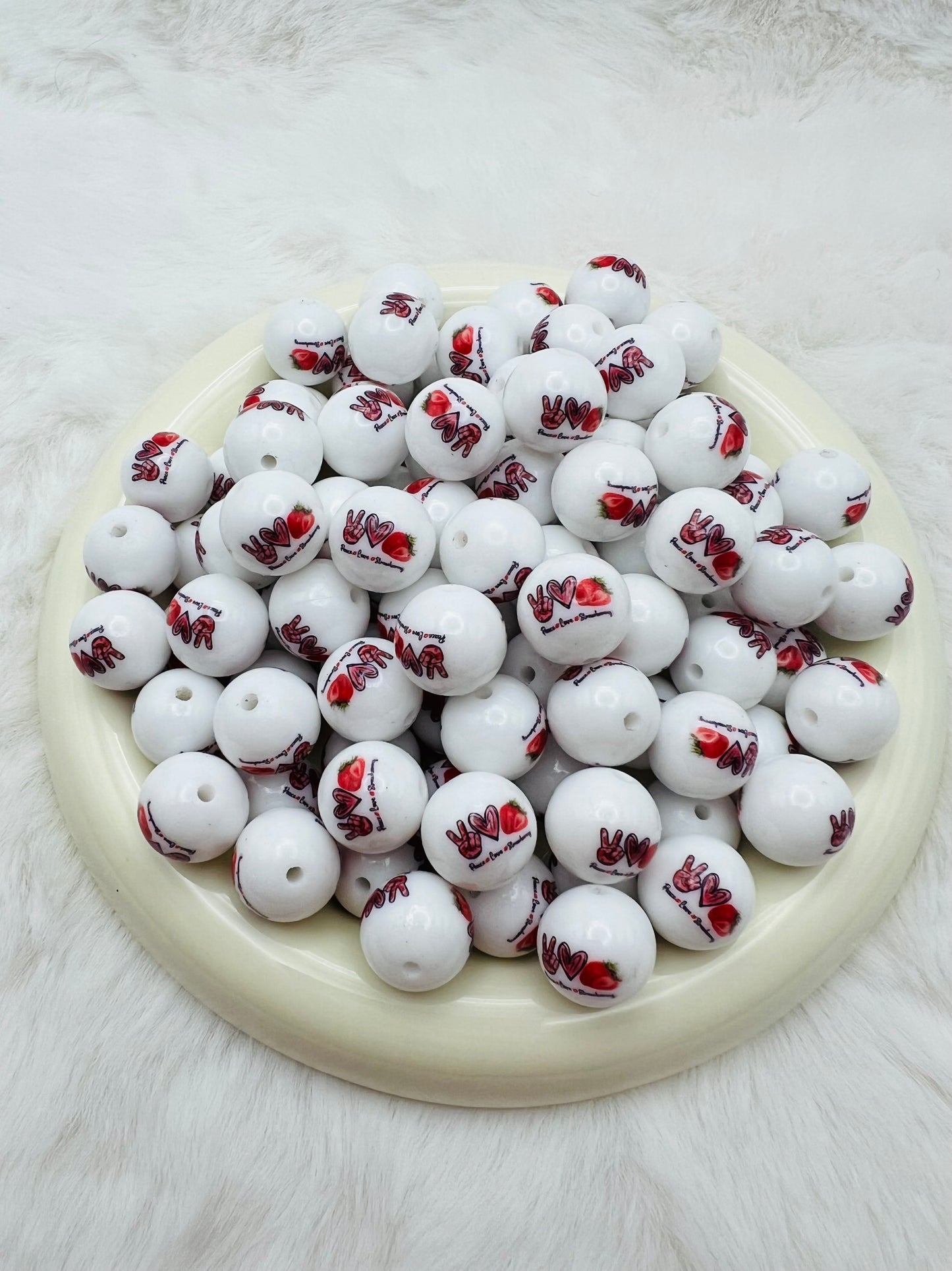 15mm Peace • Love • Strawberries liquid silicone beads