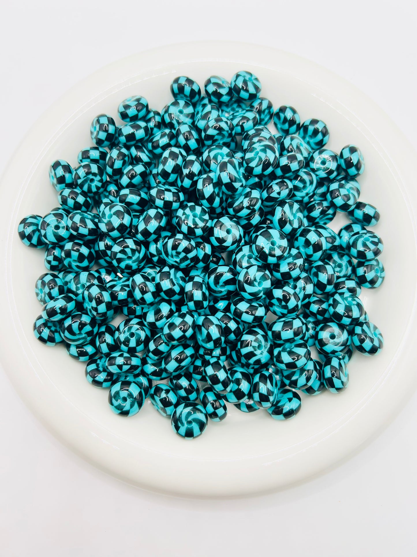 Turquoise liquid checkered silicone beads