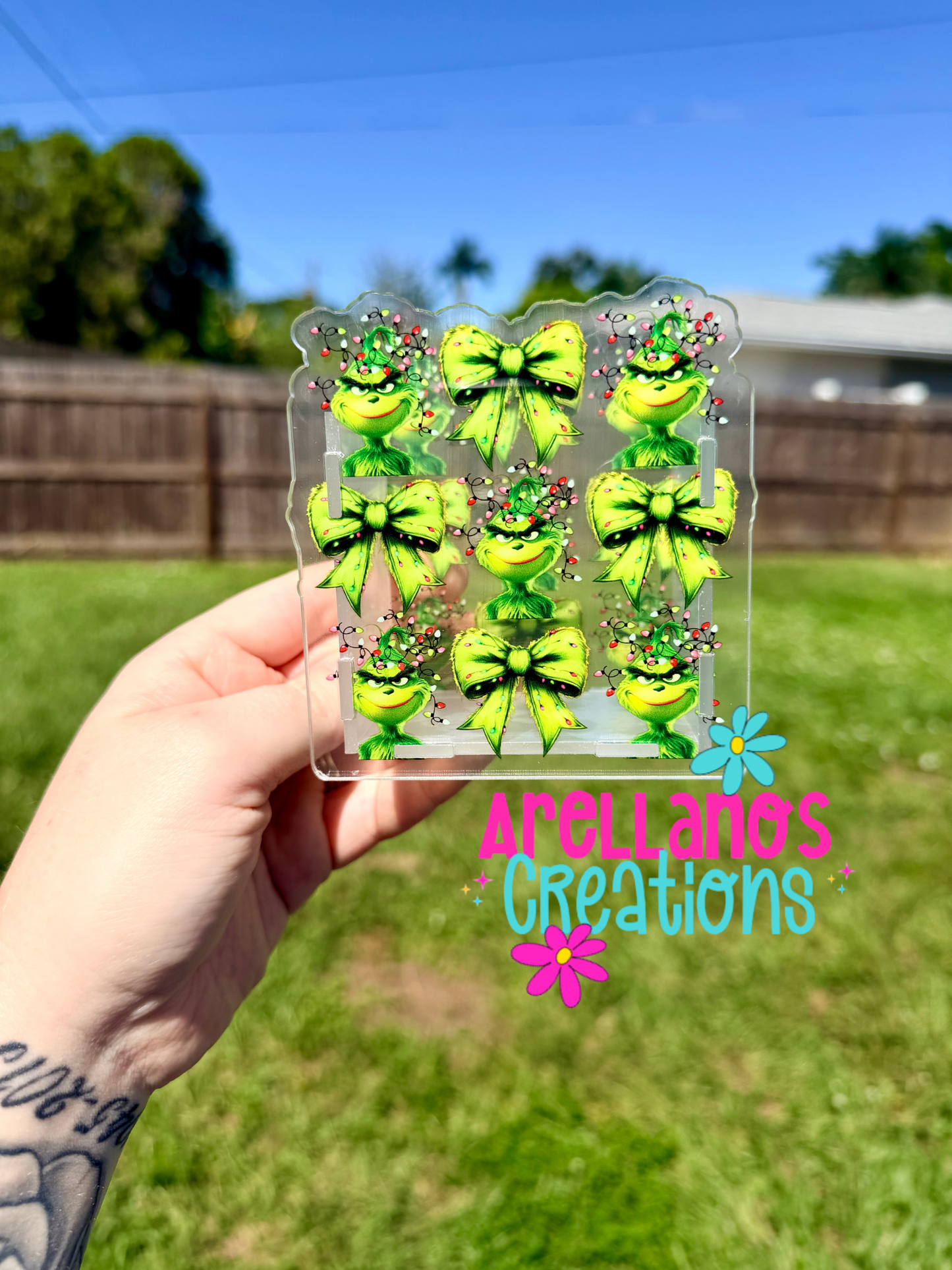Mr. Mean guy & bows - acrylic pen holder