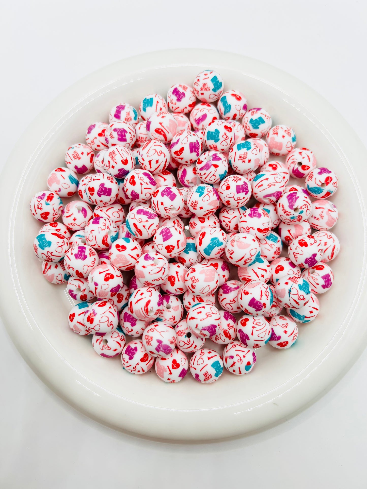 15mm medical life printed silicone beads