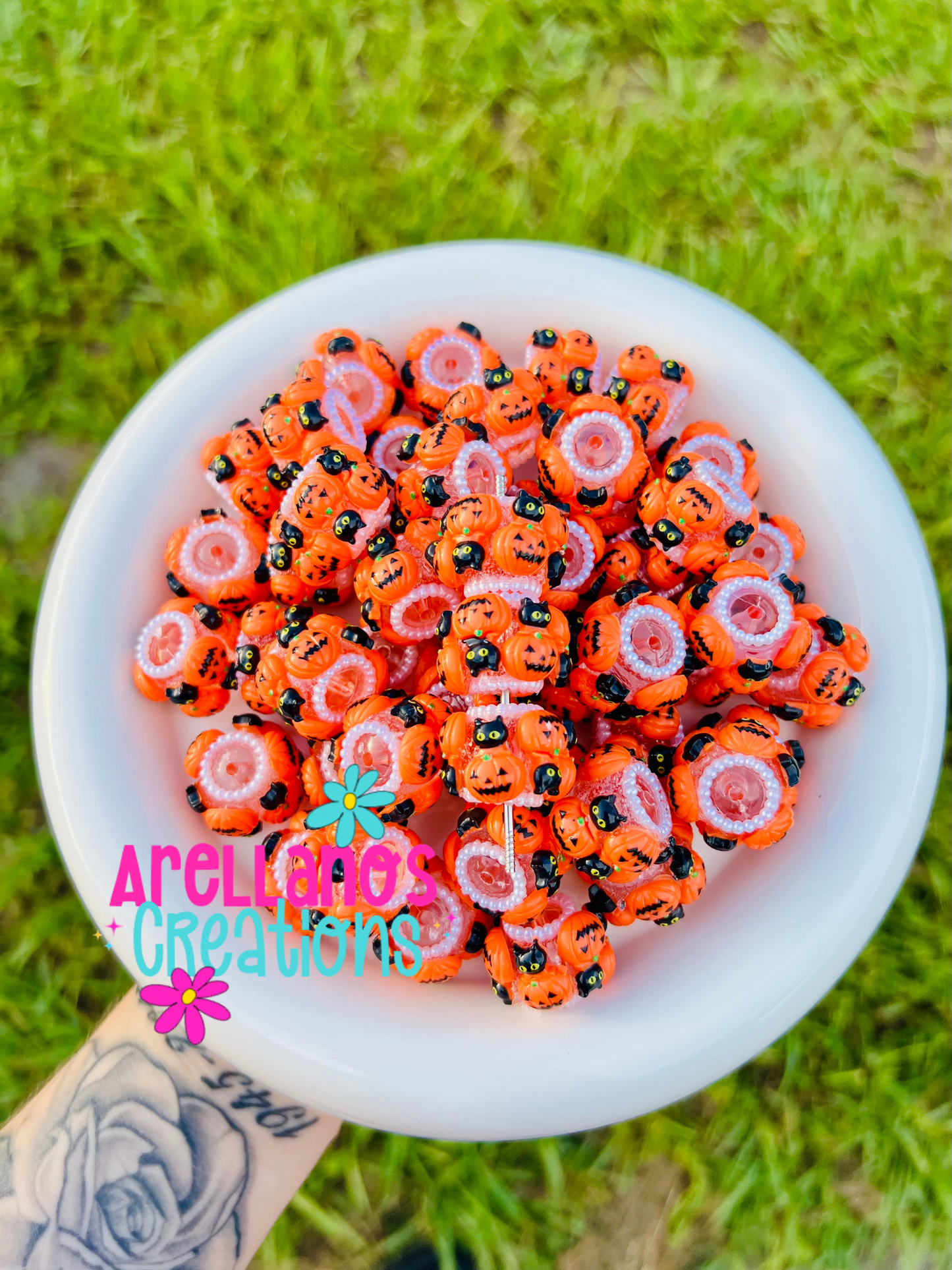 18mm orange pumpkin cat - fancy spooky beads