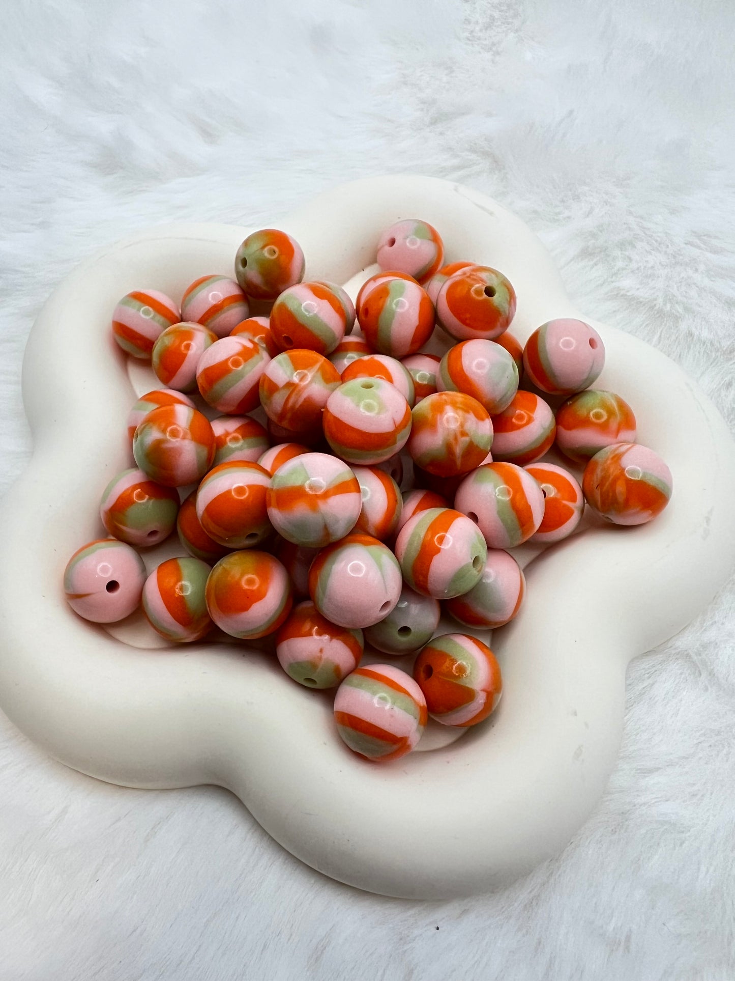 15mm orange dream shiny swirl silicone beads