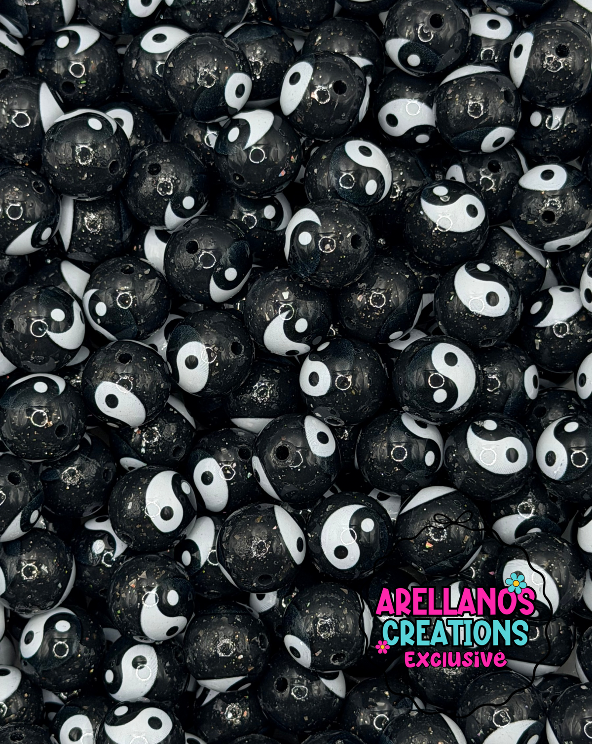Ying-Yang 15mm shiny glitter silicone beads (1ct) EXCLUSIVE
