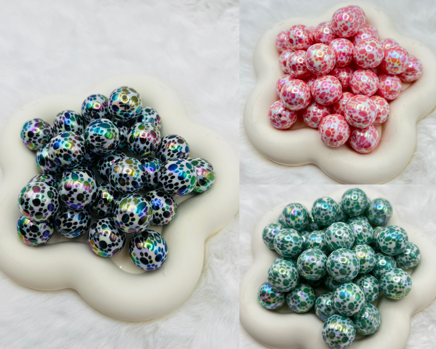 Paw print 20mm AB bubblegum beads (3 different colors)