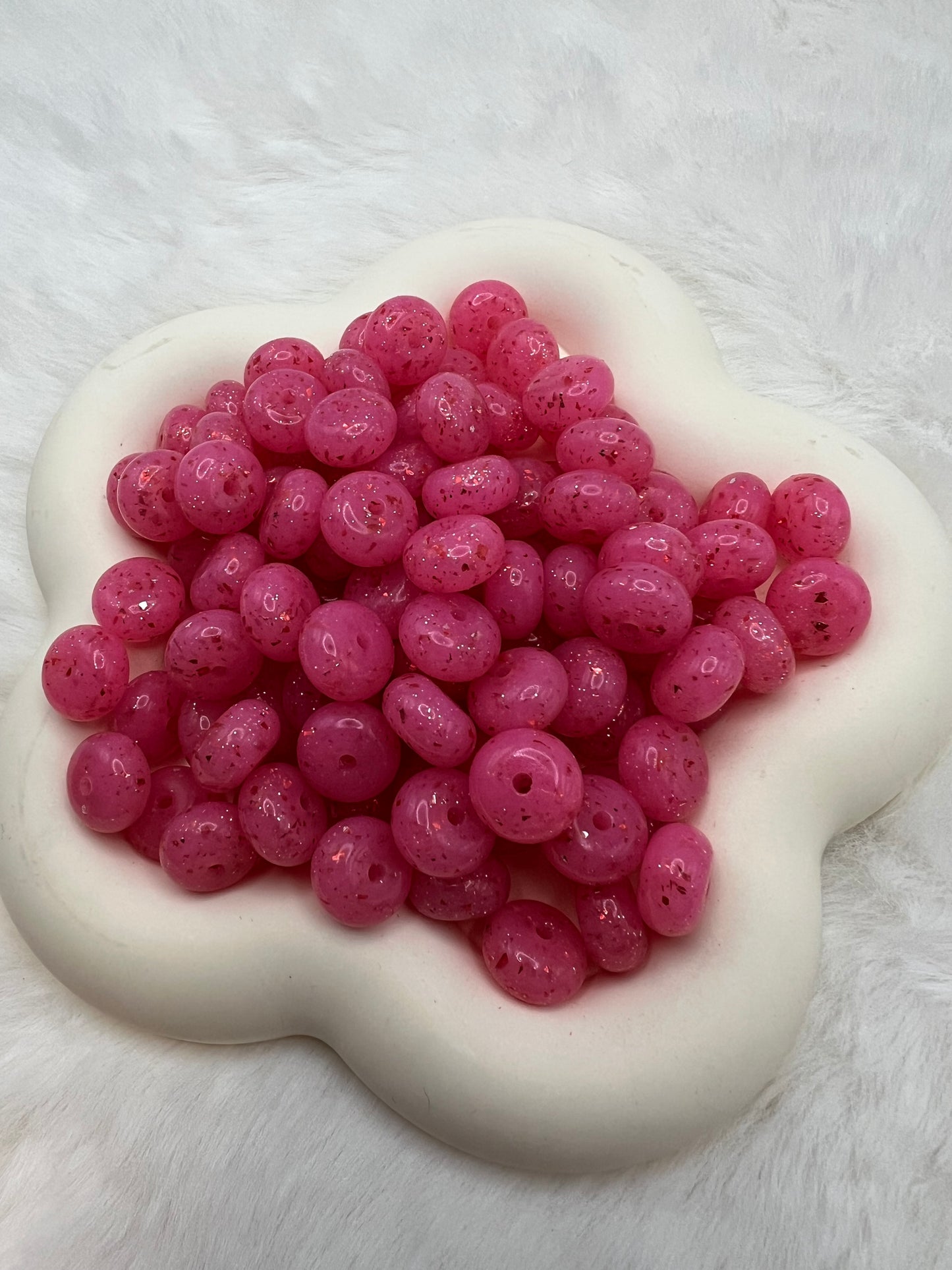 14mm berry pink shiny glitter abacus spacers
