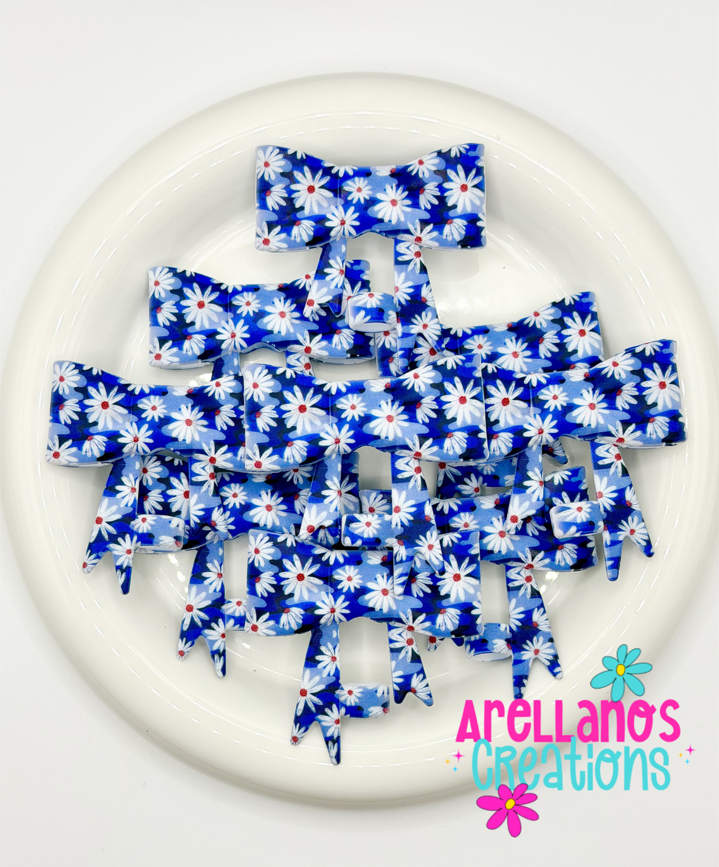 #316 Blue Haze Daisy's Large Bow Straw Topper