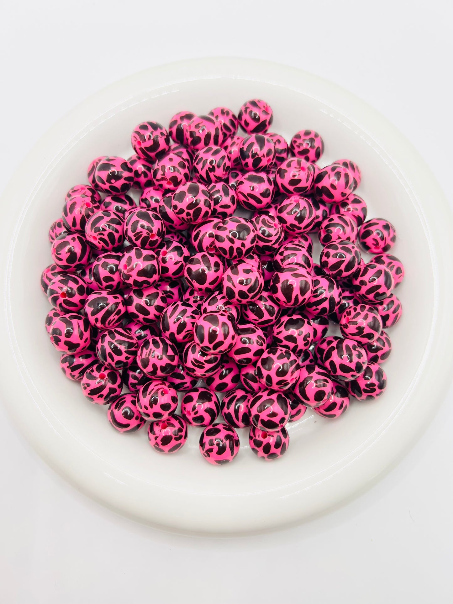 15mm hot pink cow print liquid silicone beads