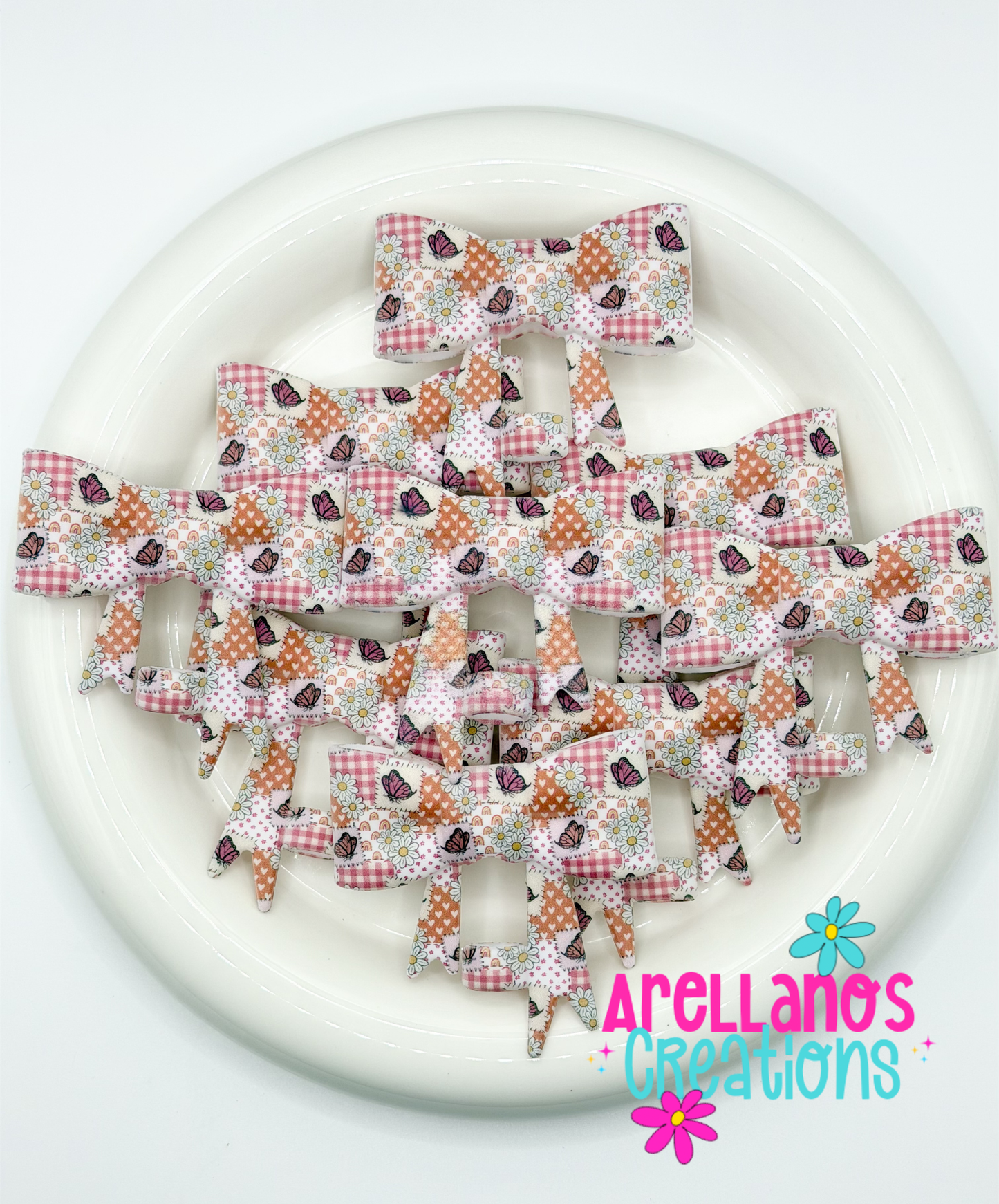 #306 Butterfly Patchwork Large Bow Straw Topper