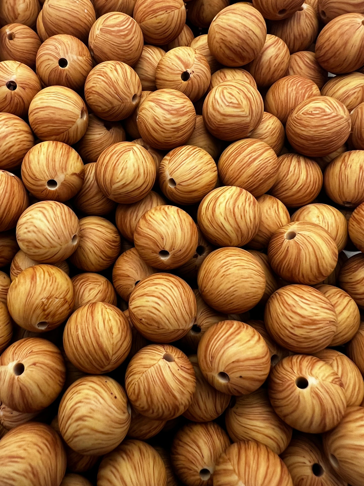 15mm dark brown wooden design silicone beads