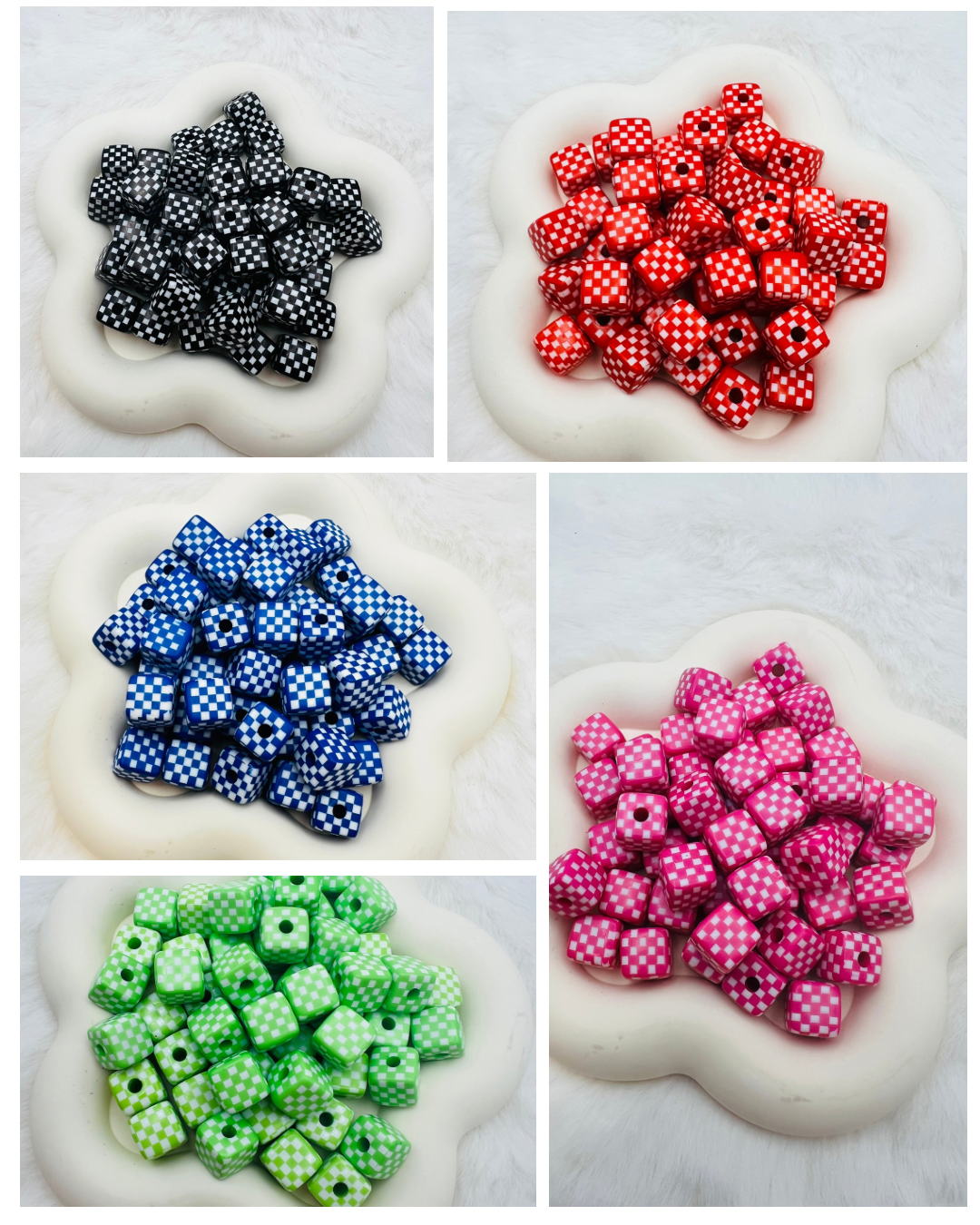 15mm acrylic checkered cube beads (5 different colors)