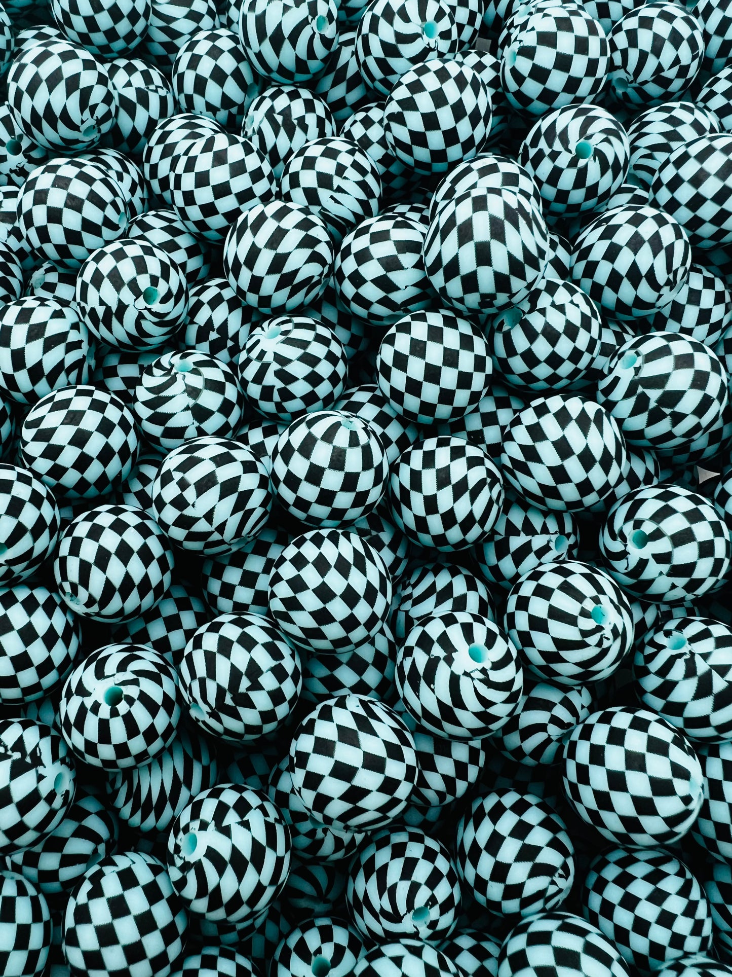 15mm baby blue checkered silicone beads