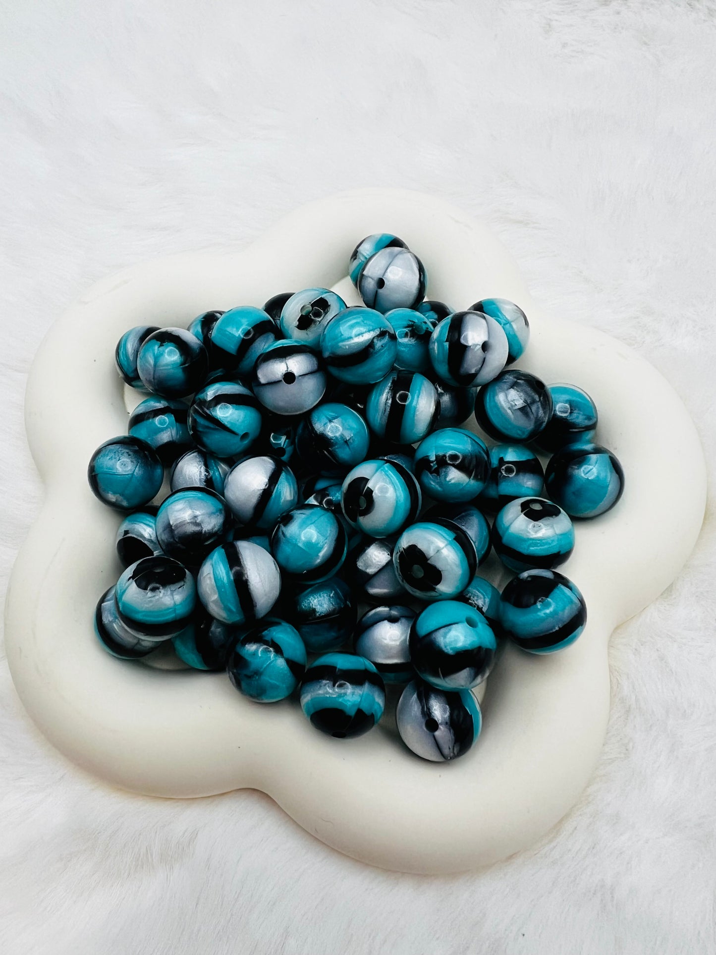 15mm midnight turquoise shiny swirl silicone beads