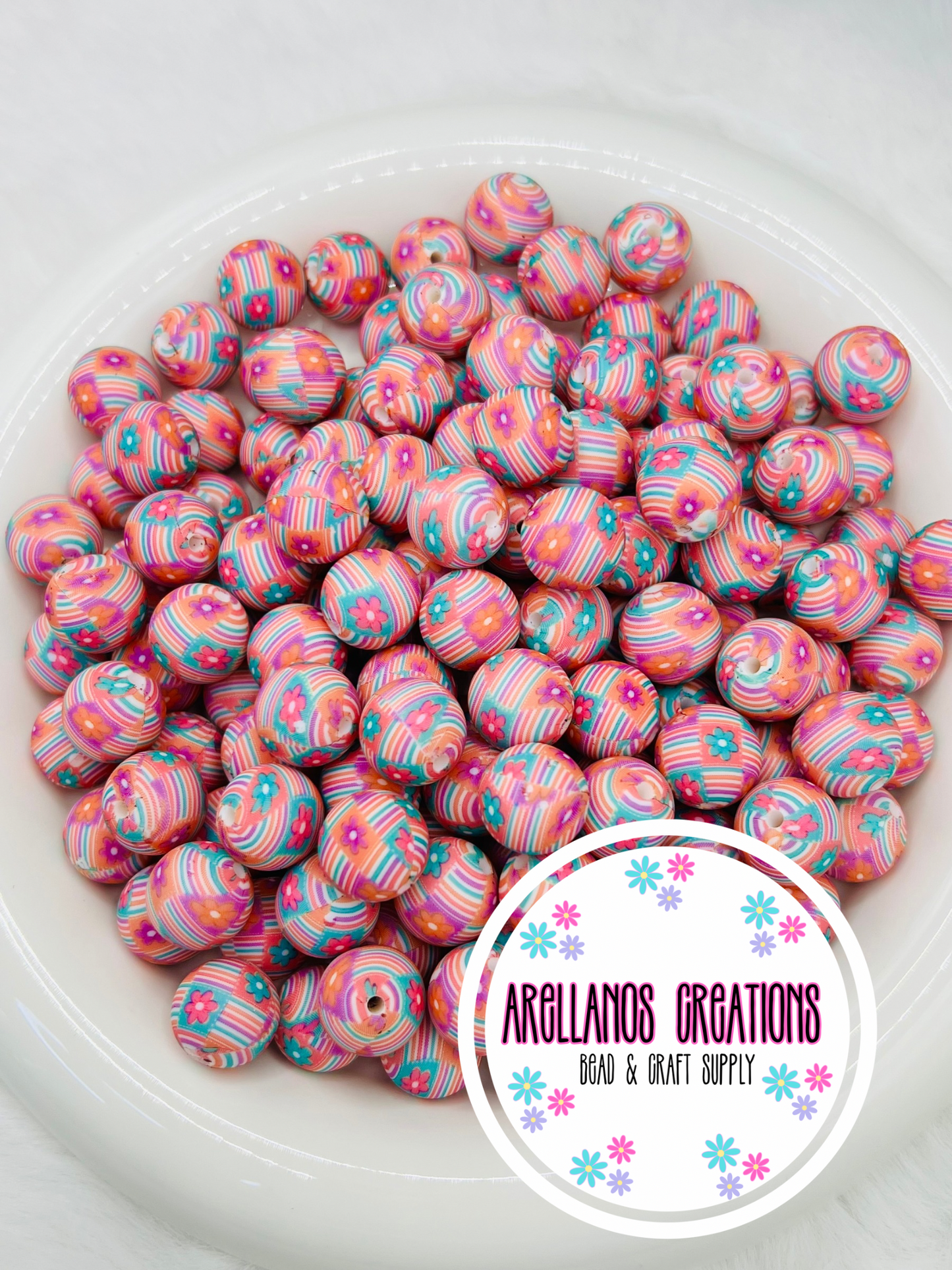 15mm Daisy Daze printed silicone beads EXCLUSIVE