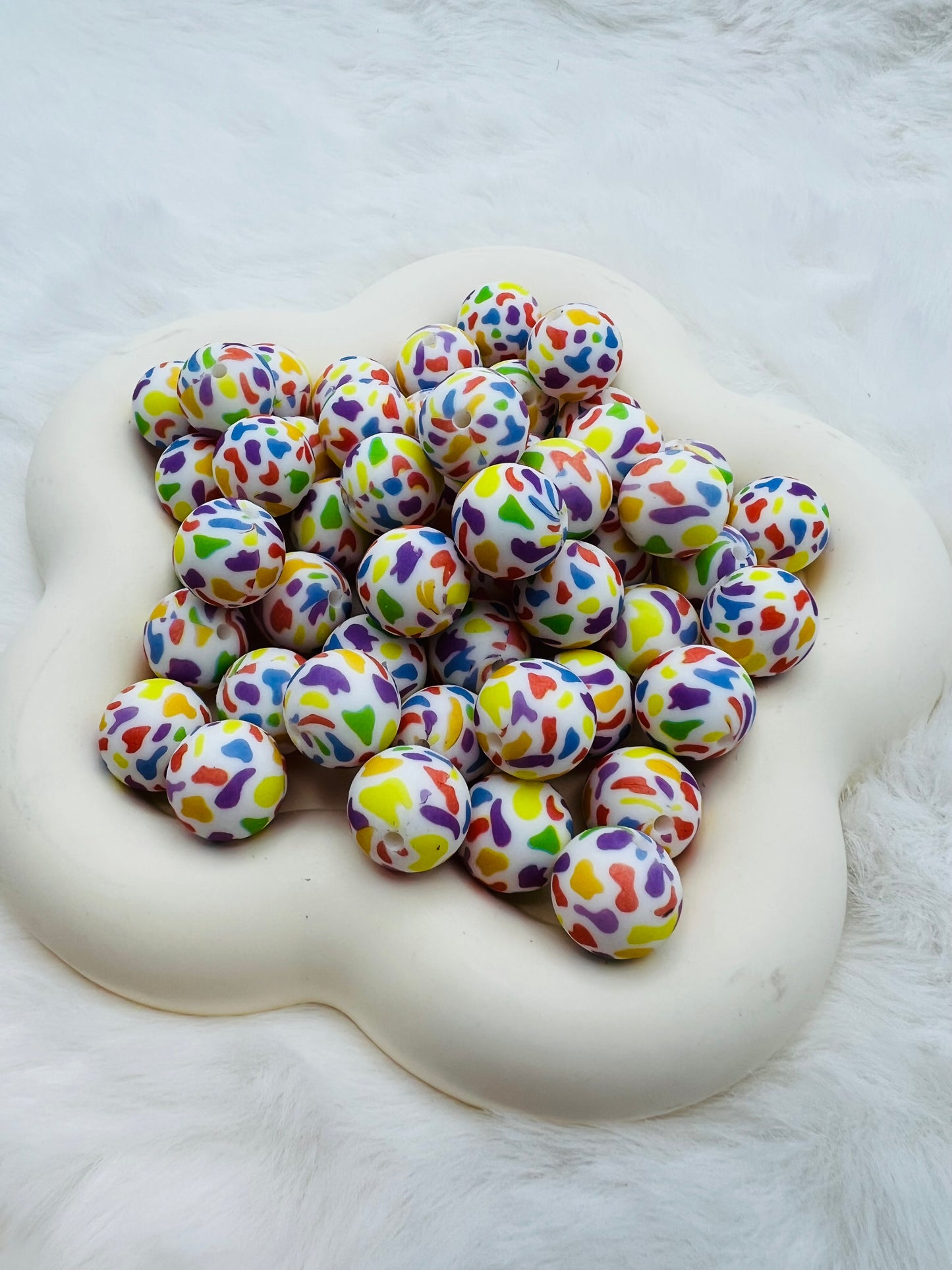 15mm neon multi color cheetah print silicone beads