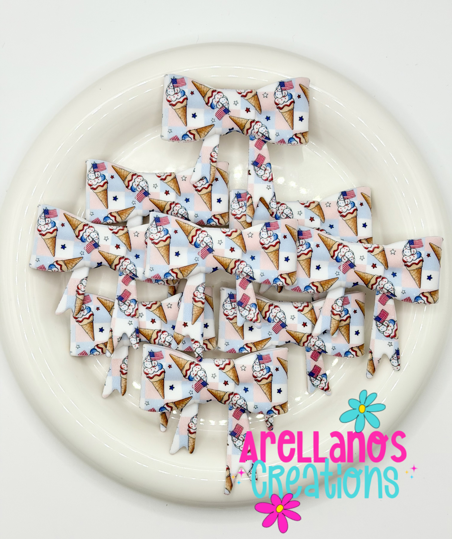 #223 4th of July Icecream Cones Large Bow Focal