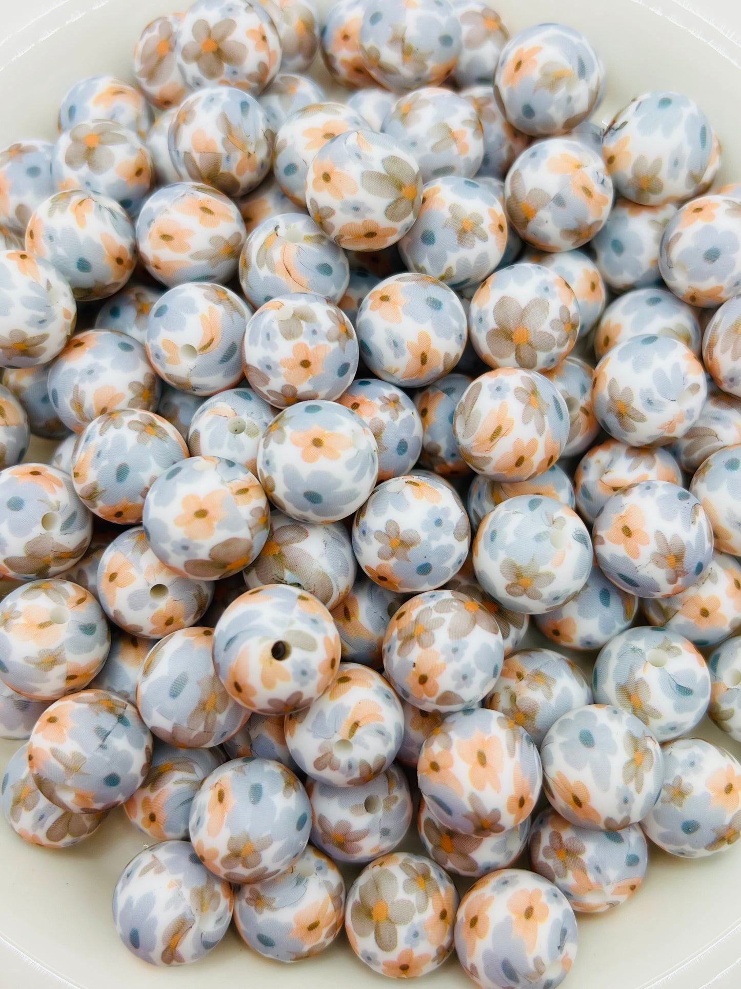 15mm Boho watercolor daisys printed silicone beads EXCLUSIVE
