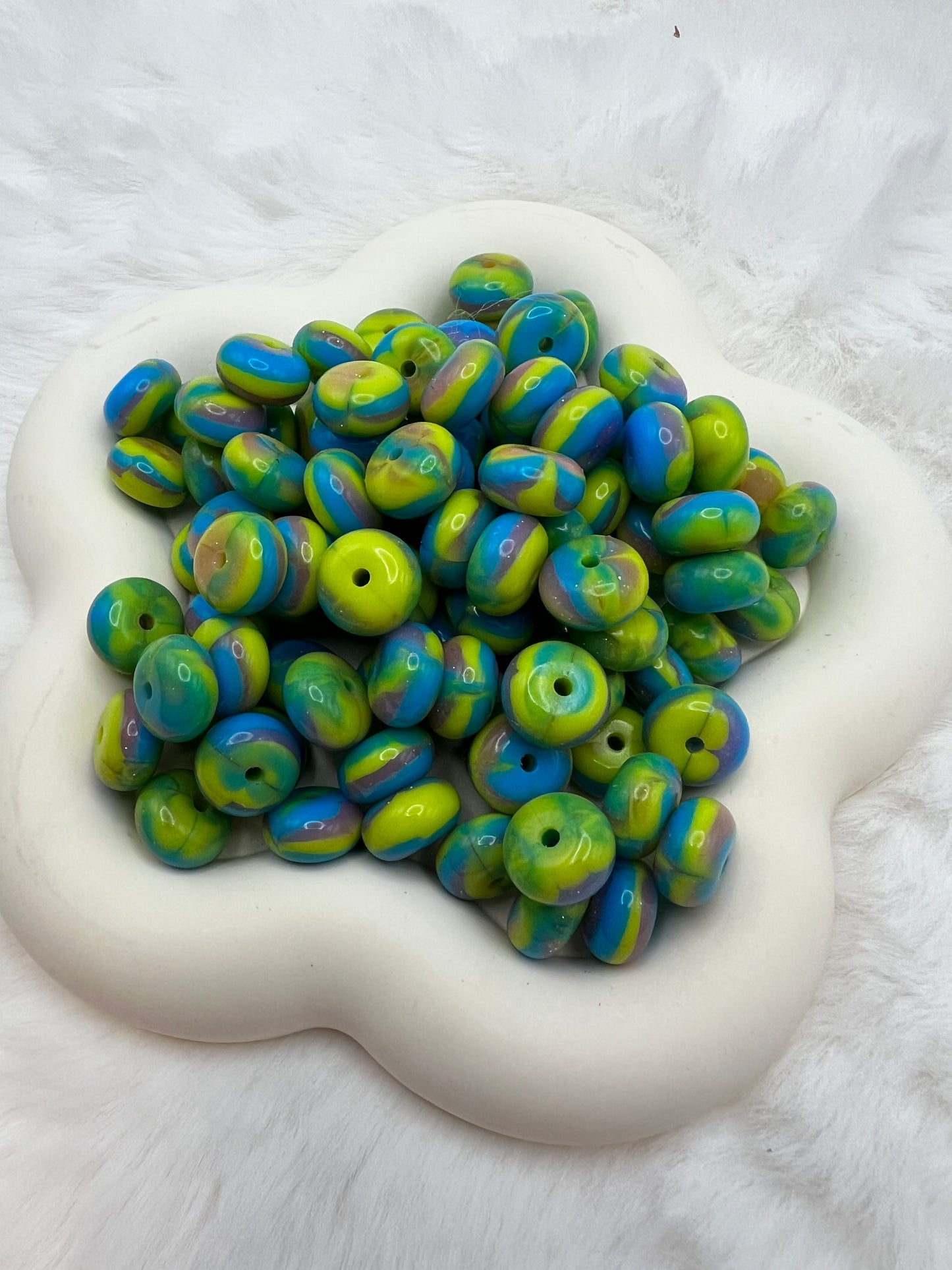 14mm blue tart shiny swirl abacus spacers