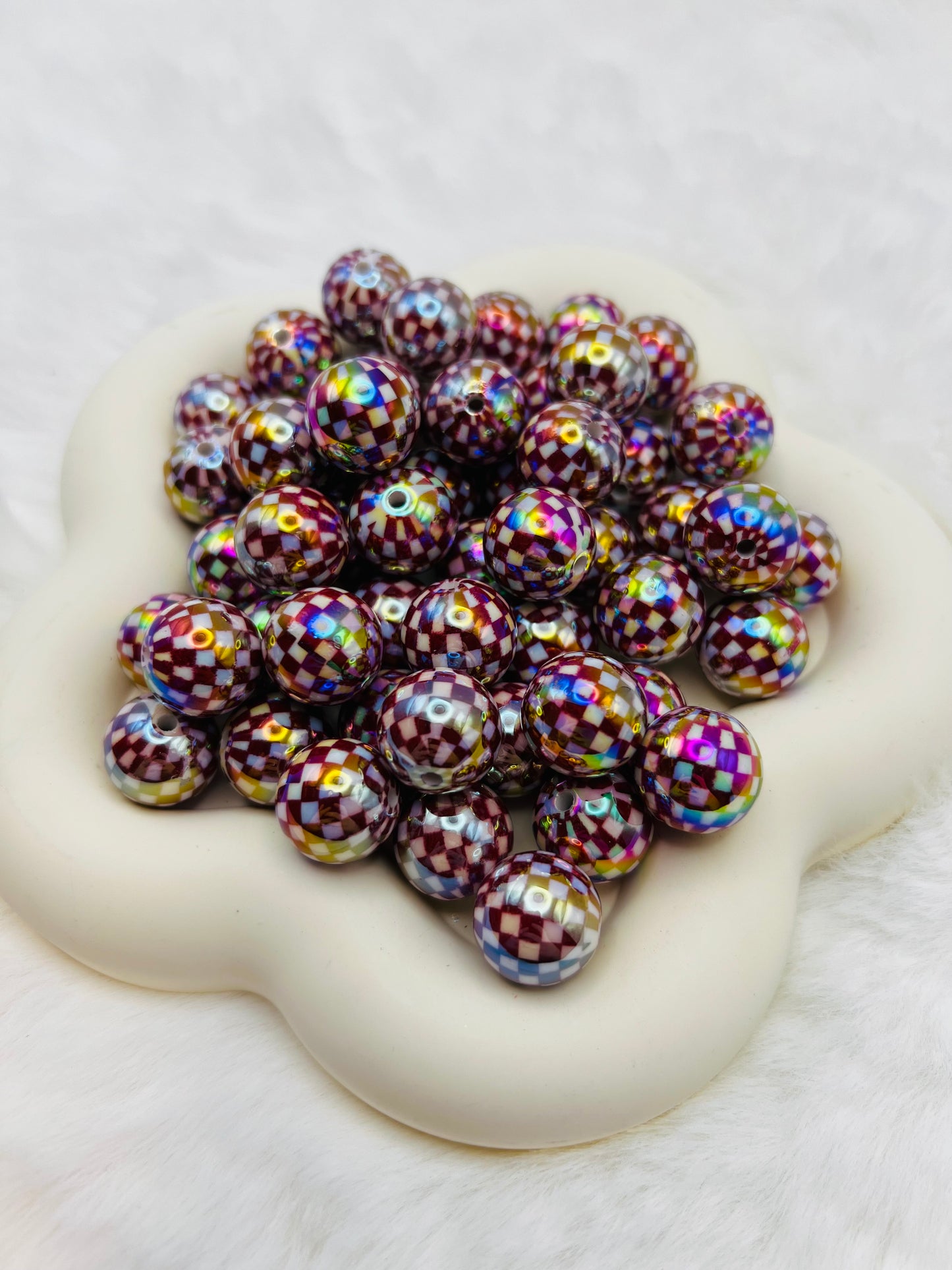 15mm acrylic AB checkered beads (6 different colors)