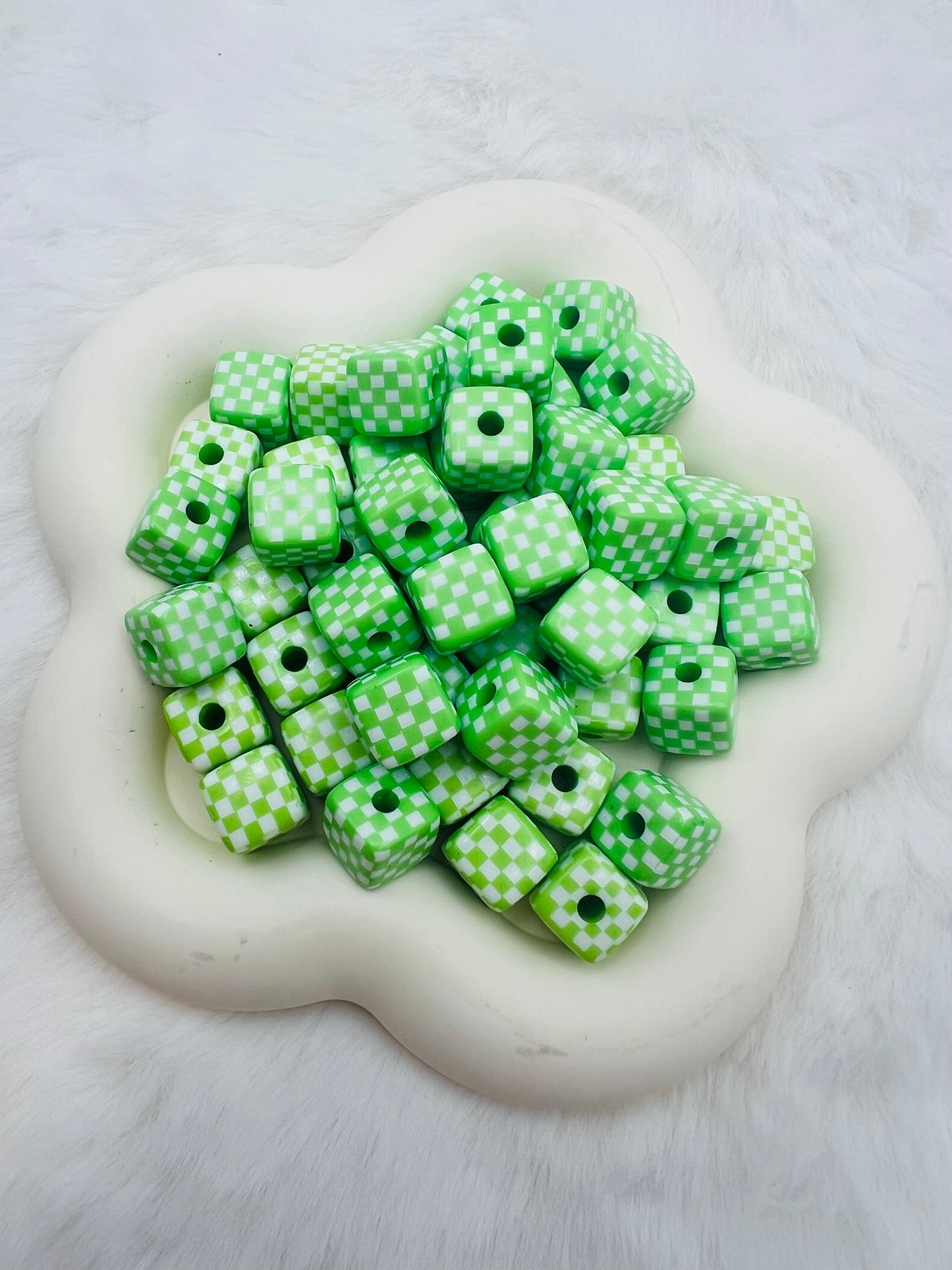 15mm acrylic checkered cube beads (5 different colors)
