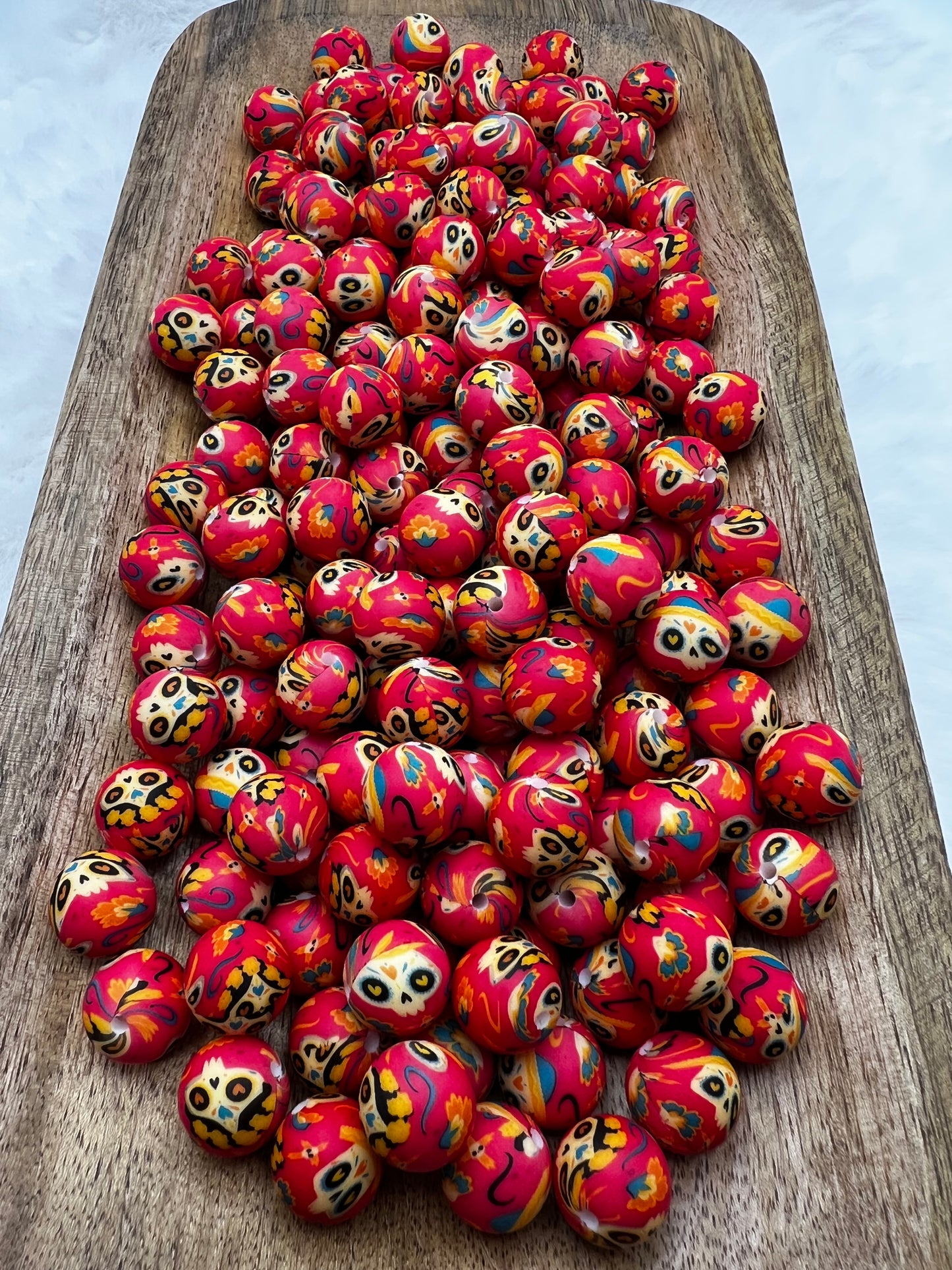 15mm day of the dead silicone beads (red)