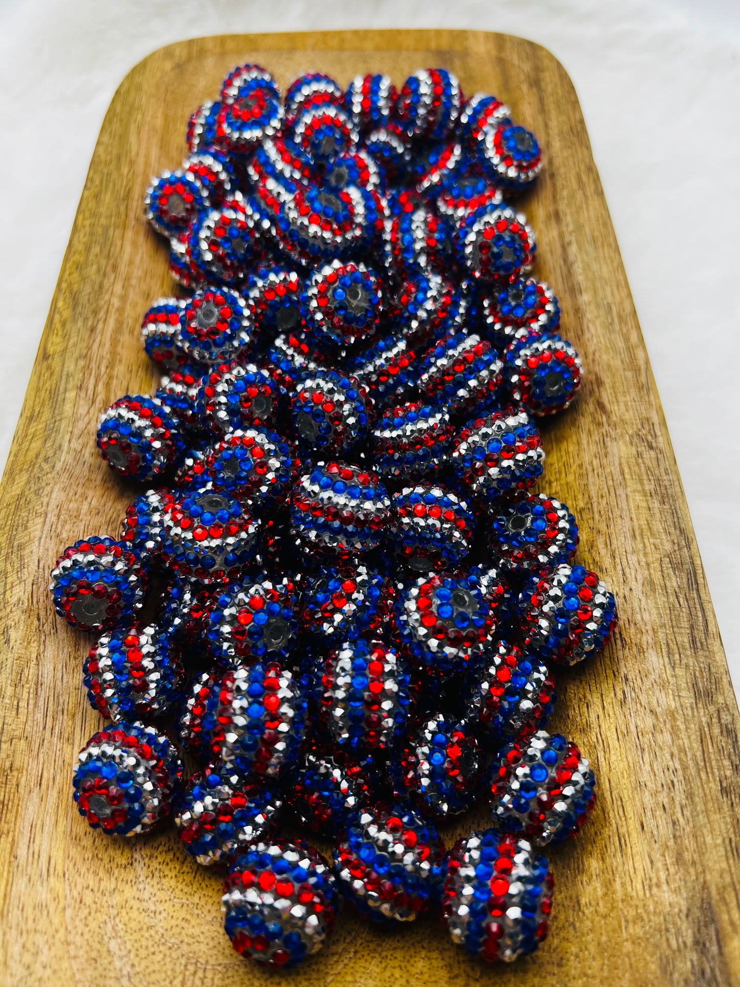 20mm Red blue & silver striped rhinestone beads