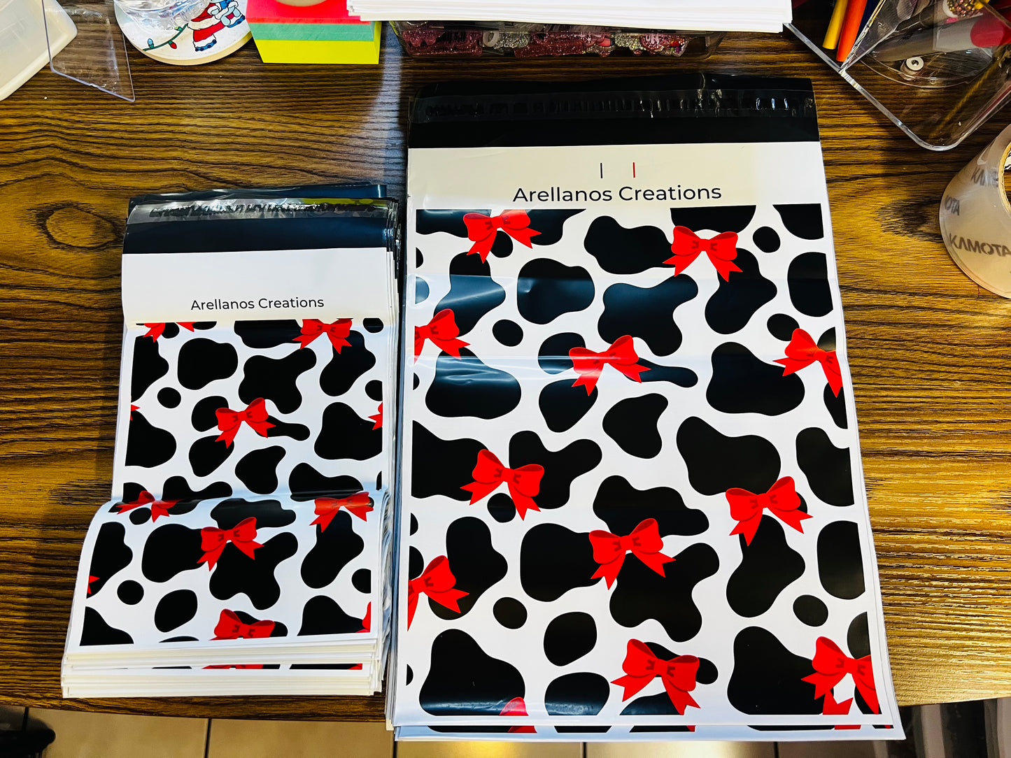 Red bow cow print mailers EXCLUSIVE (pack of 100)