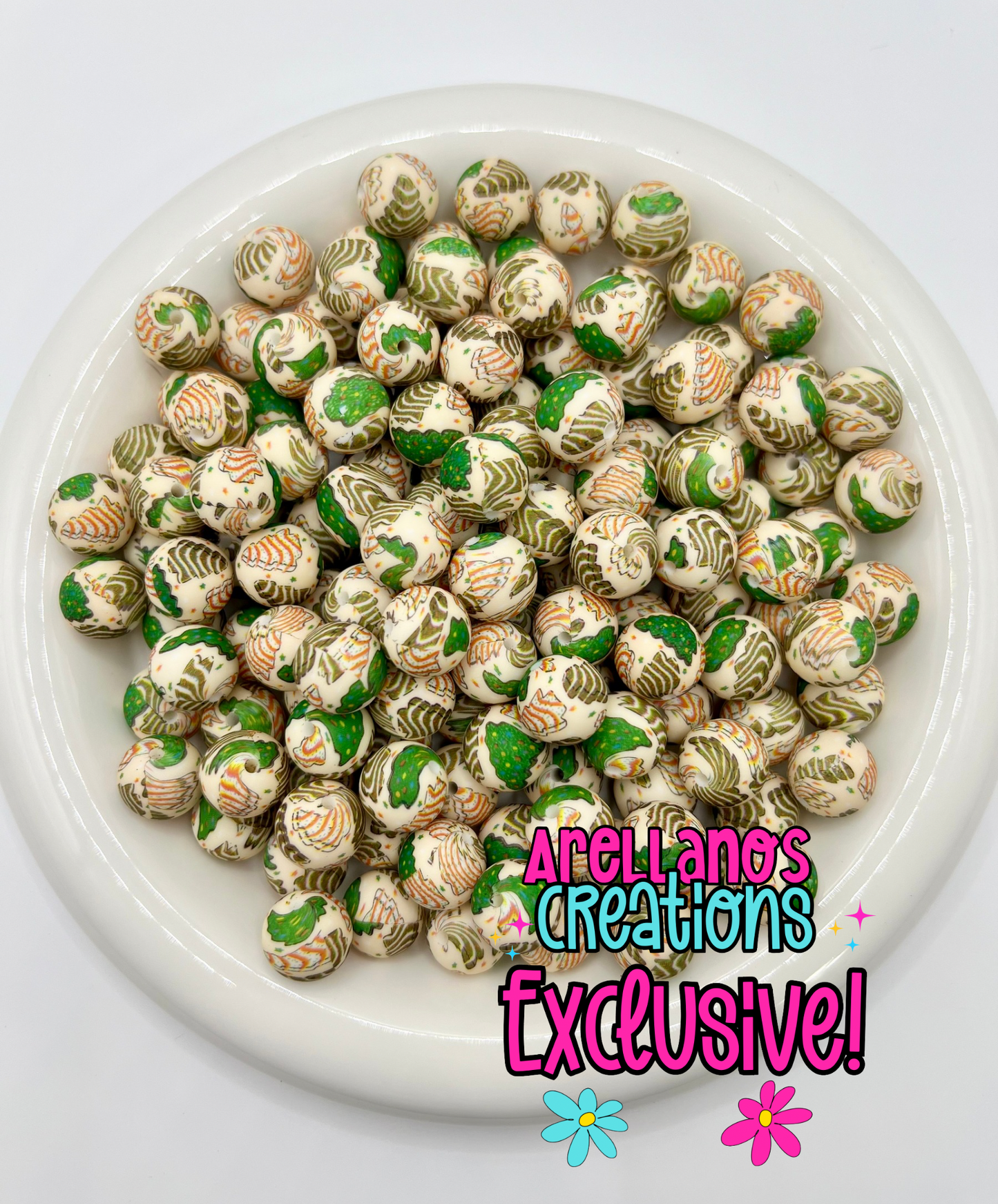 15mm Christmas tree cakes printed silicone bead EXCLUSIVE
