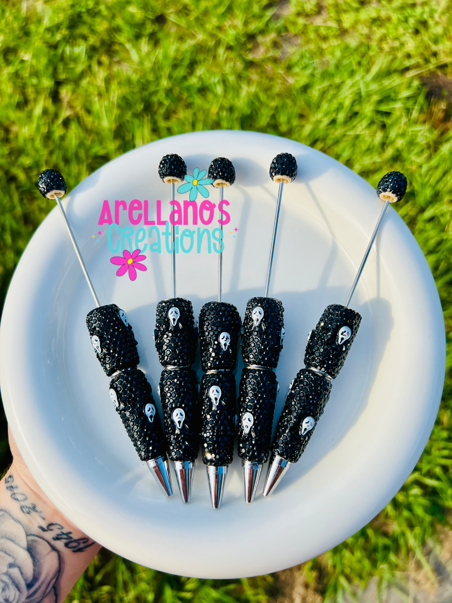 Super blingy spooky season rhinestone pens W/charms