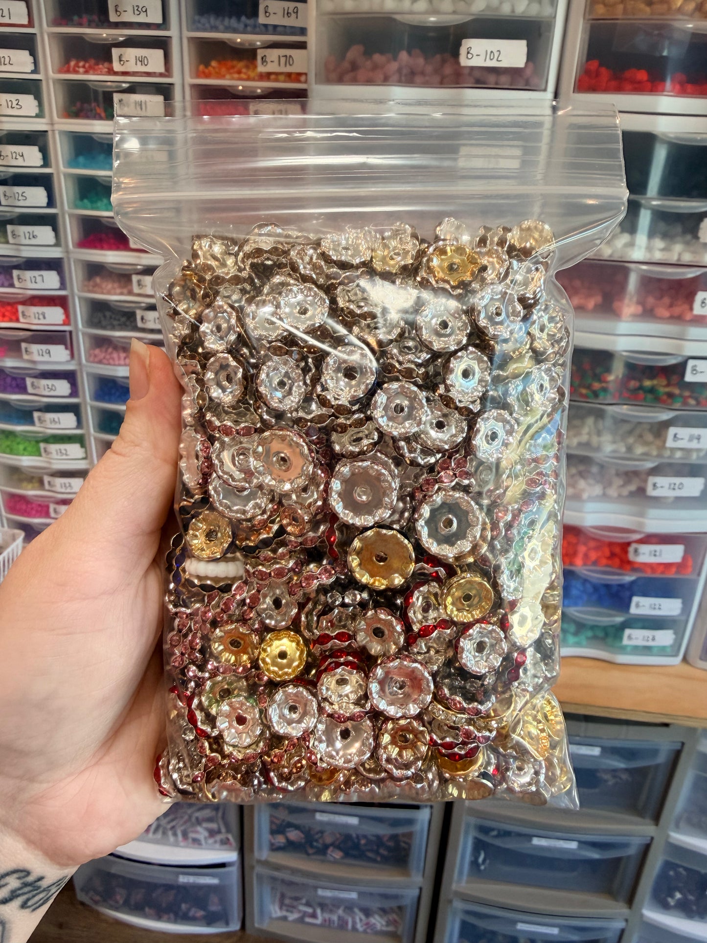DESTASH- 2lb bag of wavy rhinestone spacer mix 12mm & 15mm mix