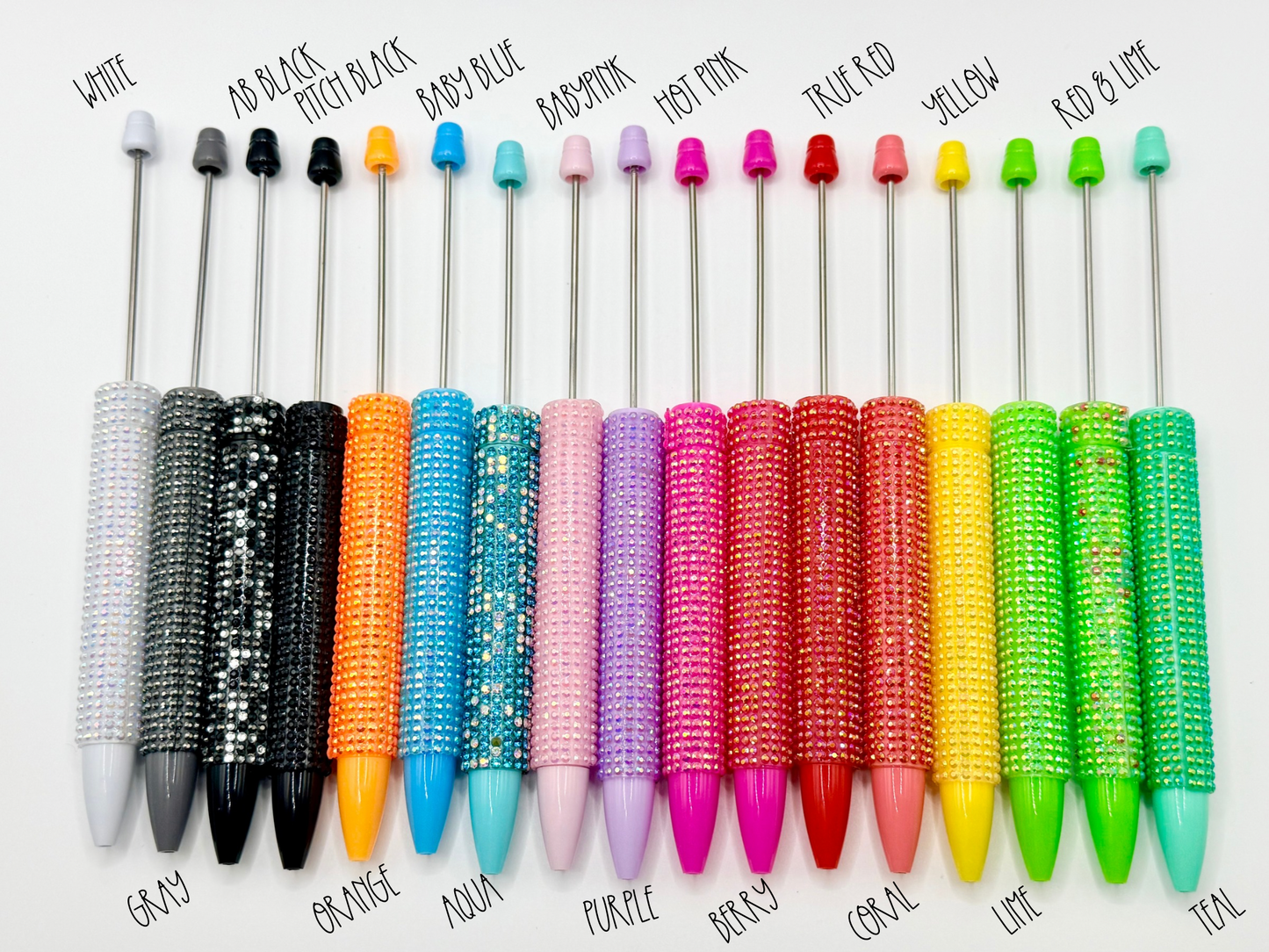 Long rhinestone beadable pens (1ct) 17 different colors