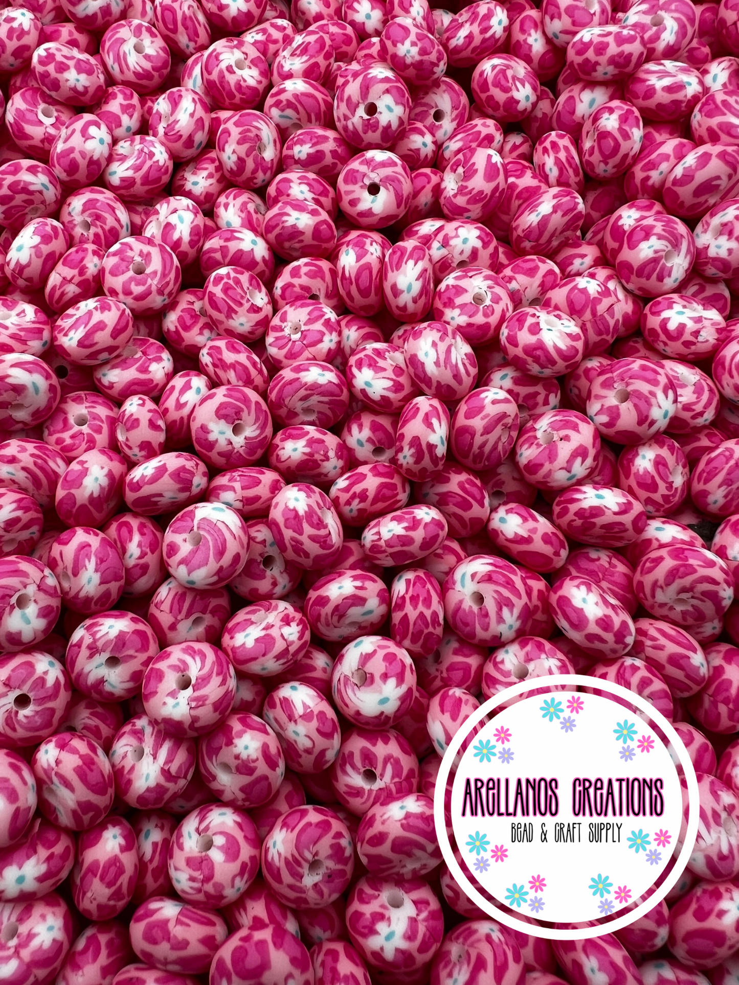14mm pink daisy leopard print silicone abacus spacers EXCLUSIVE