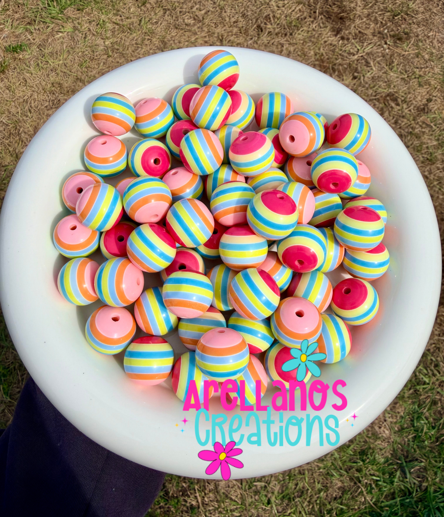20mm Light spring striped bubblegum beads (1PC)