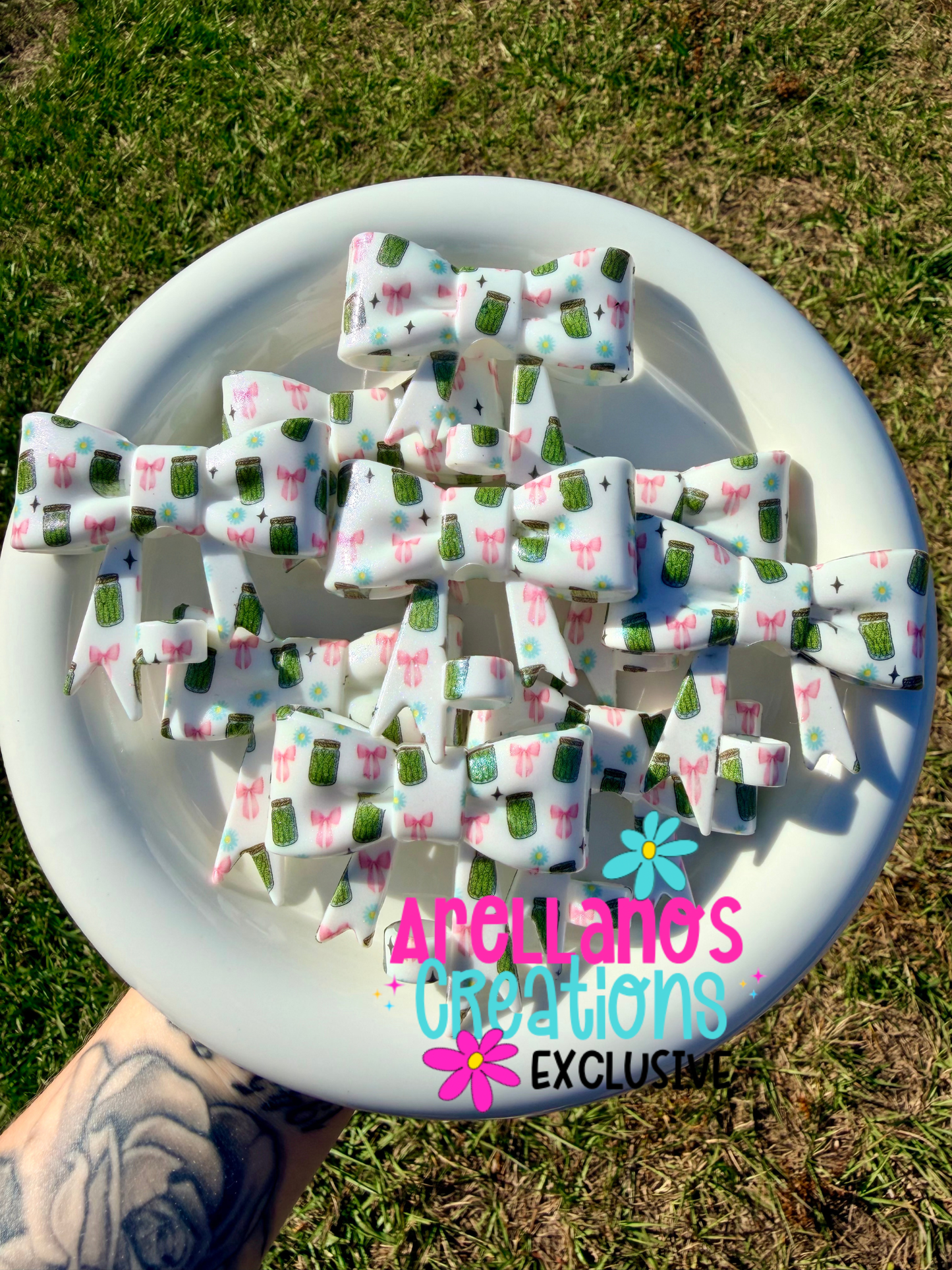 #170 pickle jars, bows & daisy large shiny bow straw topper EXCLUSIVE