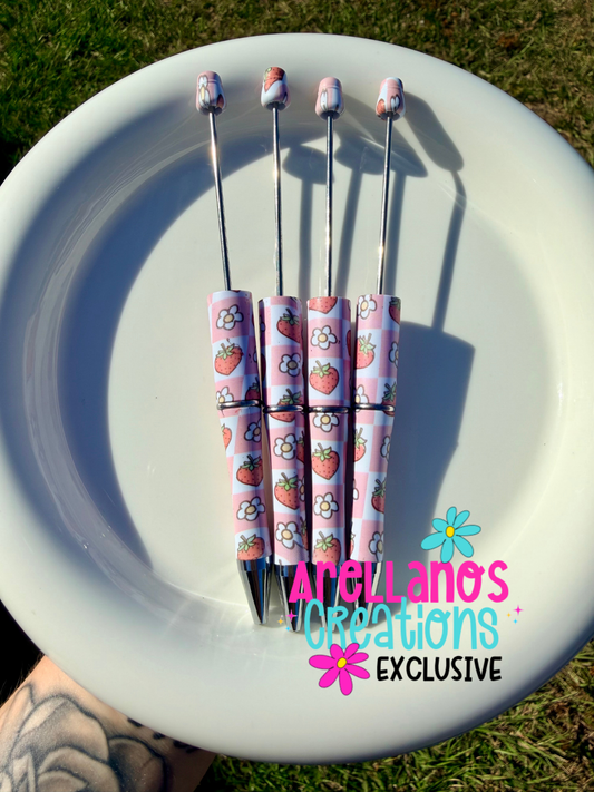 PP-115 strawberry daisy checkered printed pens (1PC) EXCLUSIVE