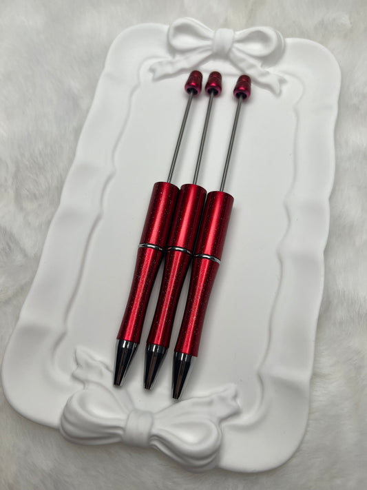 Red glitter beadable plastic pen