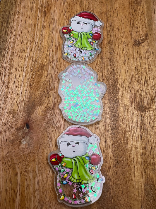 Christmas light snowman glitter shaker flatback acrylic (sold individually)