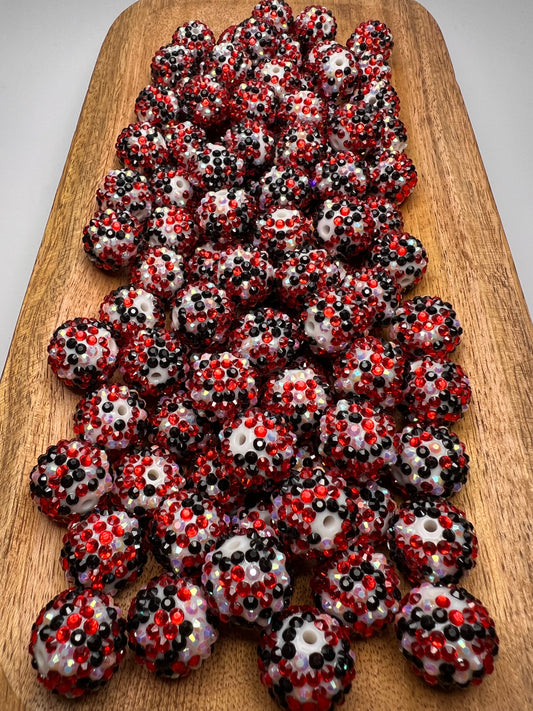 20mm Red White & Black Confetti Rhinestone Bead (sold individually)