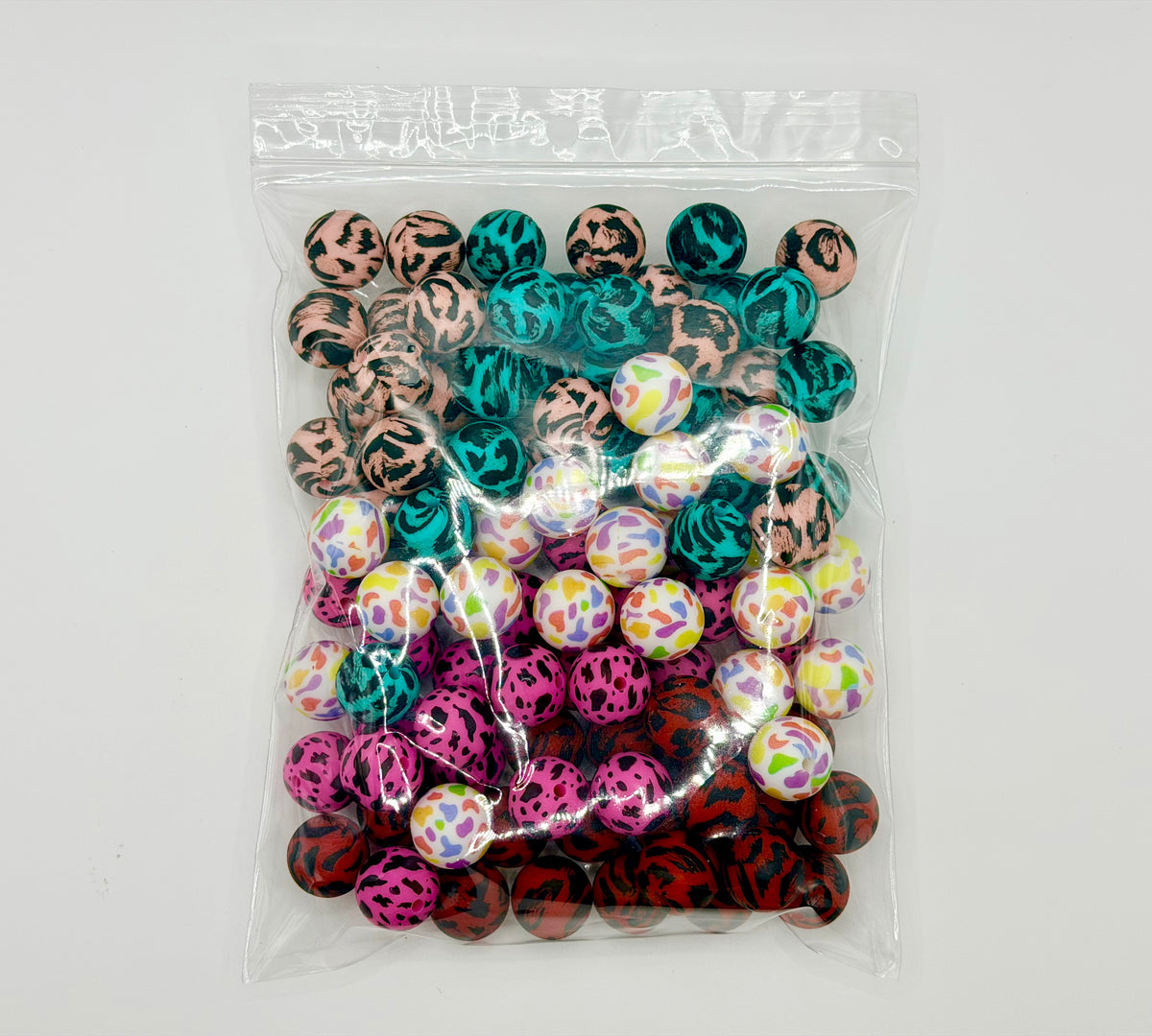 Animal print mix 100ct 15mm silicone beads