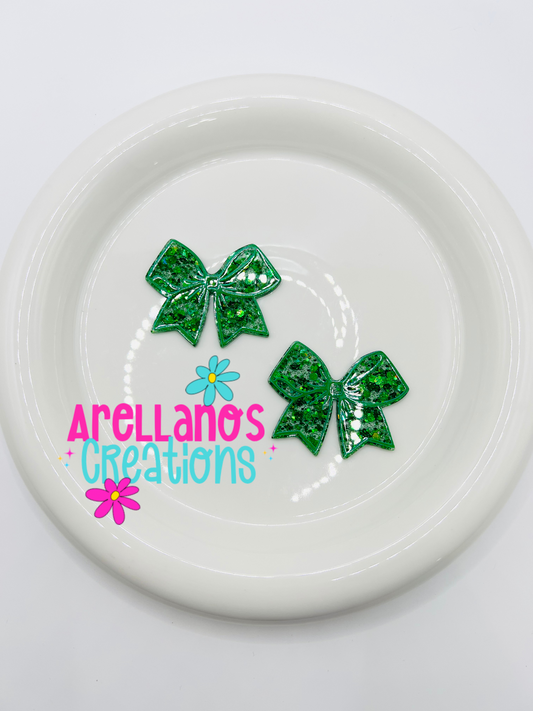 Green glitter bow - acrylic flatback