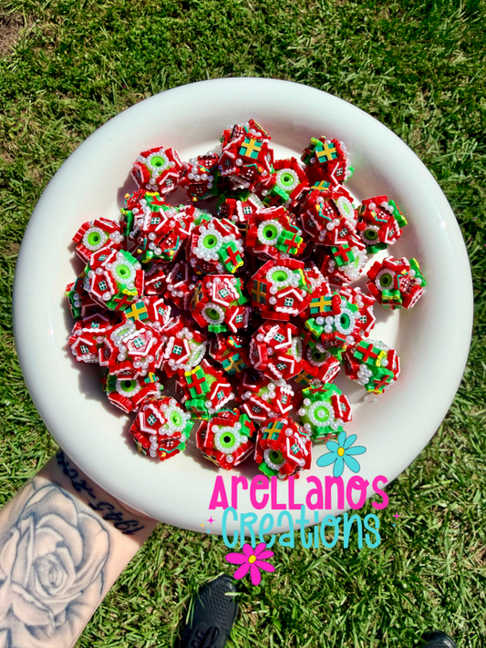 Christmas house - 16mm fancy acrylic  beads
