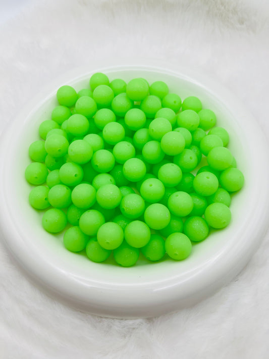 15mm neon green glitter silicone beads