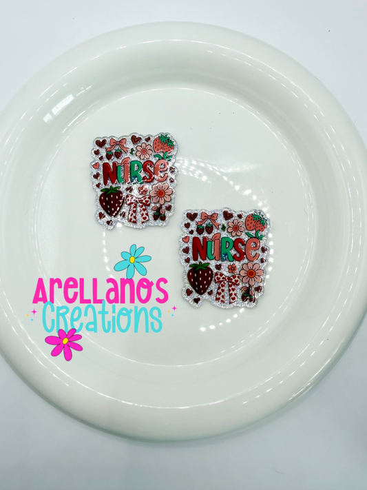 #42 strawberry floral nurse - acrylic flatback