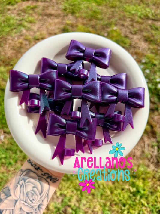 #127 deep wine purple shiny large bow straw topper