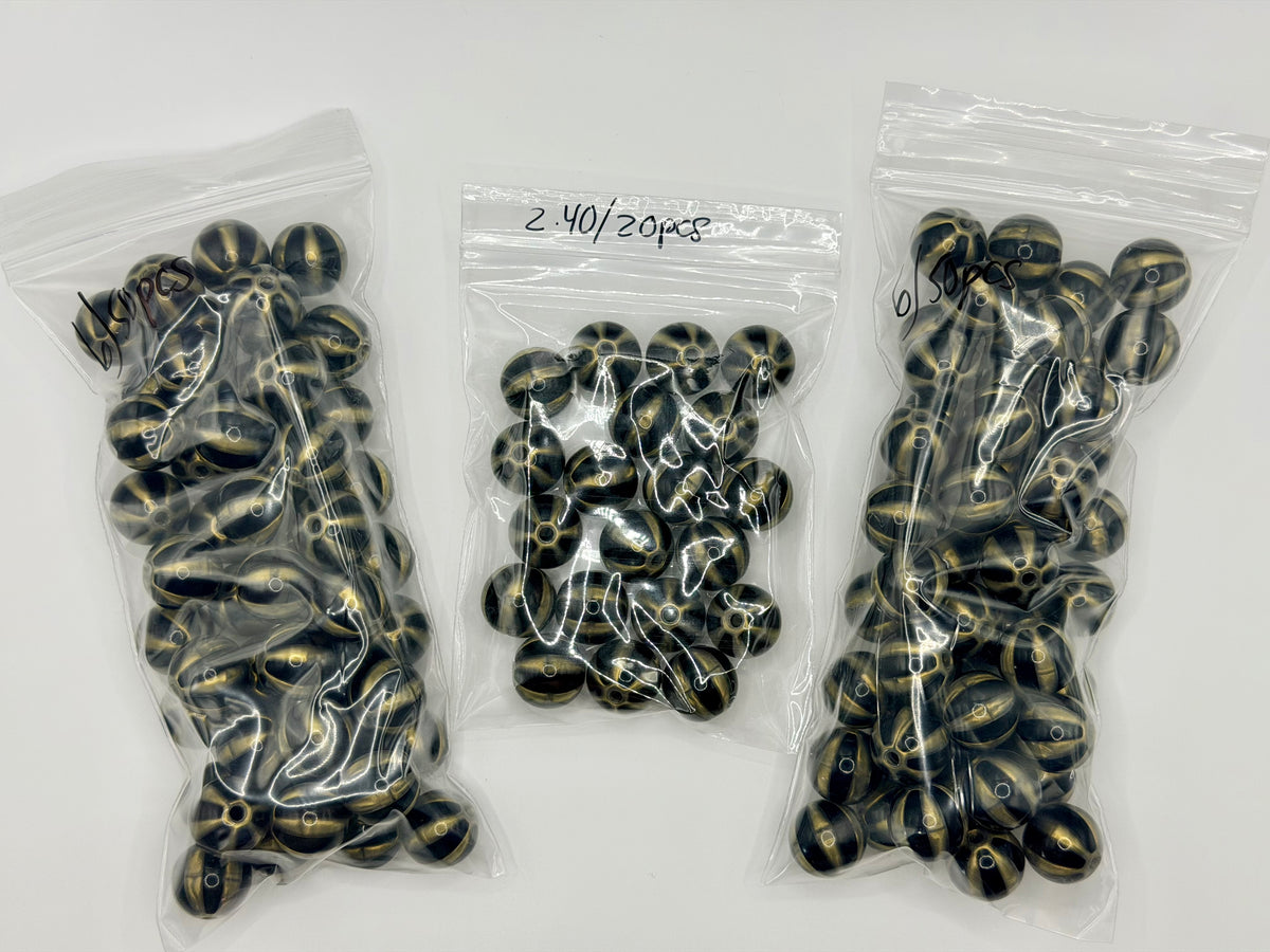 16mm Black & gold stripe acrylic bead packs