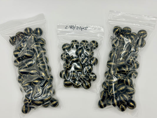 16mm Black & gold stripe acrylic bead packs
