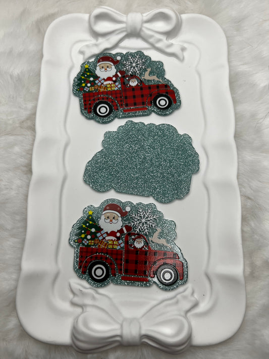 Santa truck glitter flatback acrylic