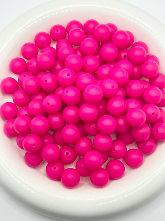 15mm hot pink solid silicone beads
