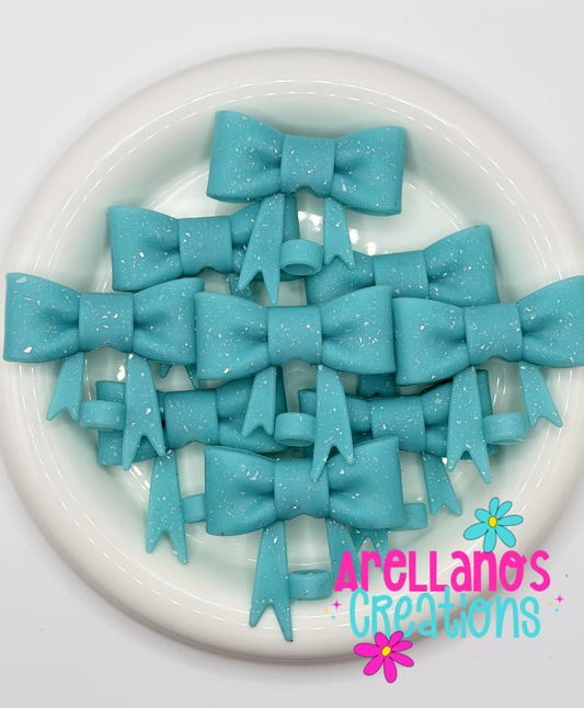 #293 Turquoise Speckled Large Bow Straw Topper (1ct)